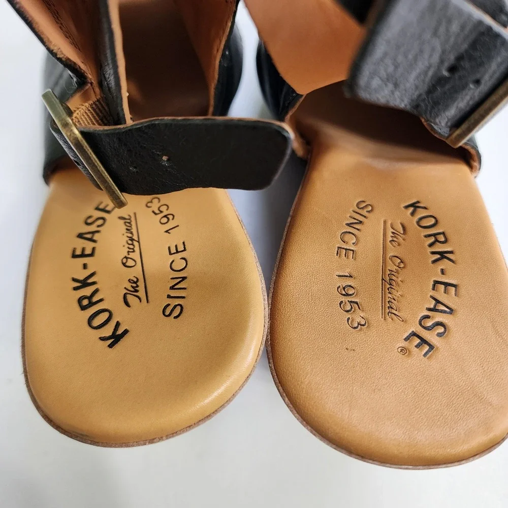 Kork Ease Womens Bergen Wedge Size 9 Black Open Toe Adjustable Strap Leather